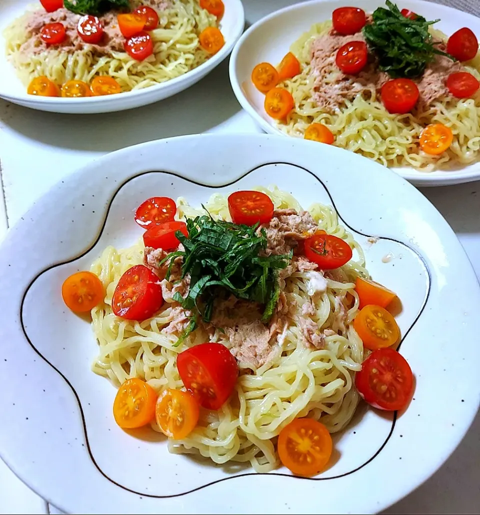 Snapdishの料理写真:今日のお昼　ざるラーメンで冷製パスタ風|あかね空さん