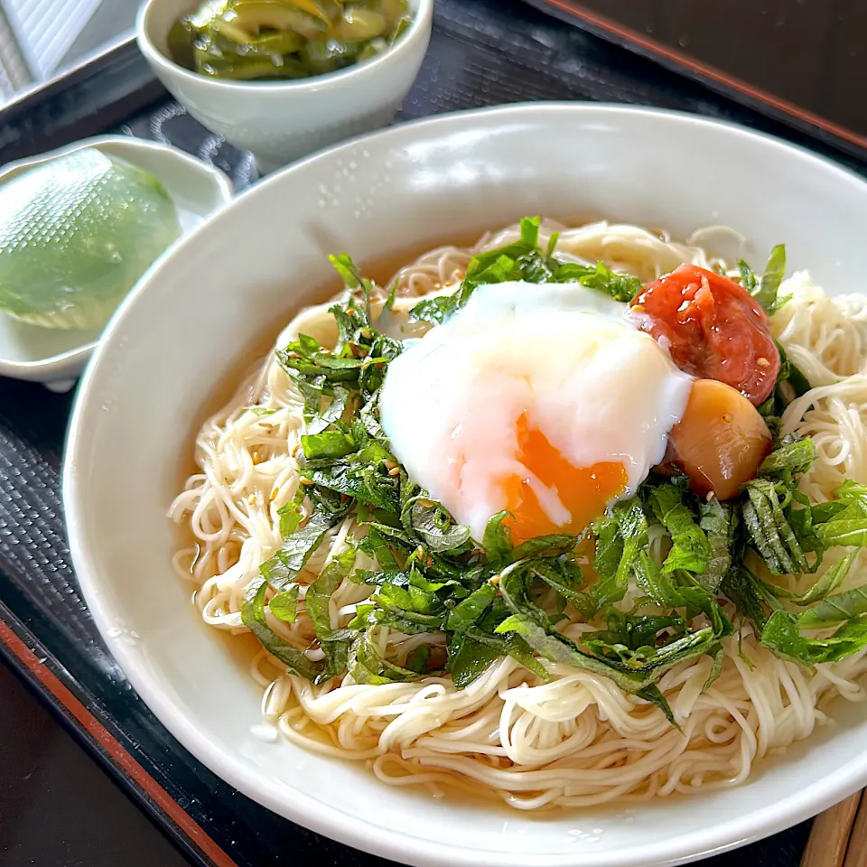 Snapdishの料理写真:スタミナそうめん|くまちゃんさん