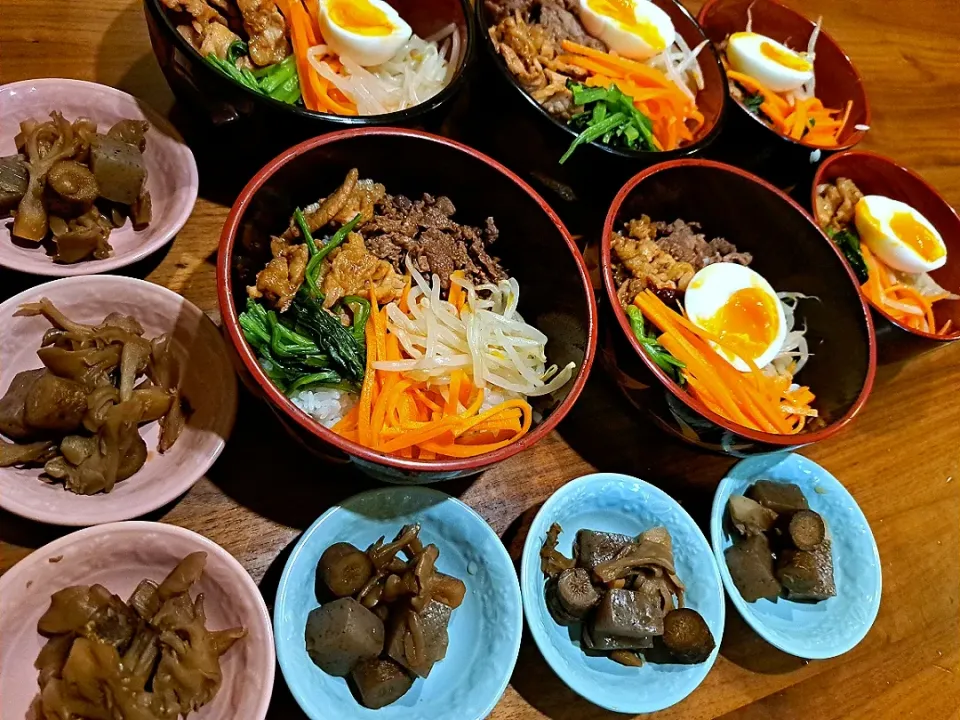 ビビンバ丼　ごぼう舞茸こんにゃくのしぐれ煮|m aさん