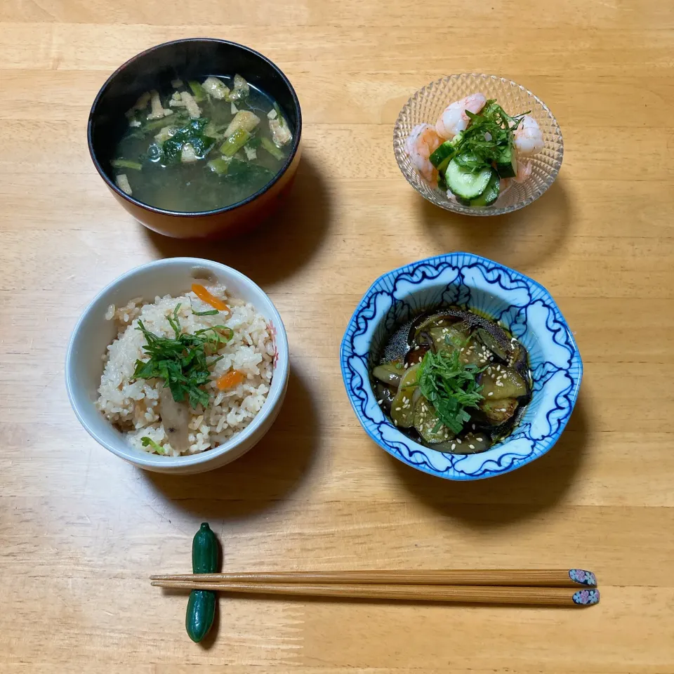 茄子の焼き浸しと海老ときゅうりの酢の物|ちゃみこさん