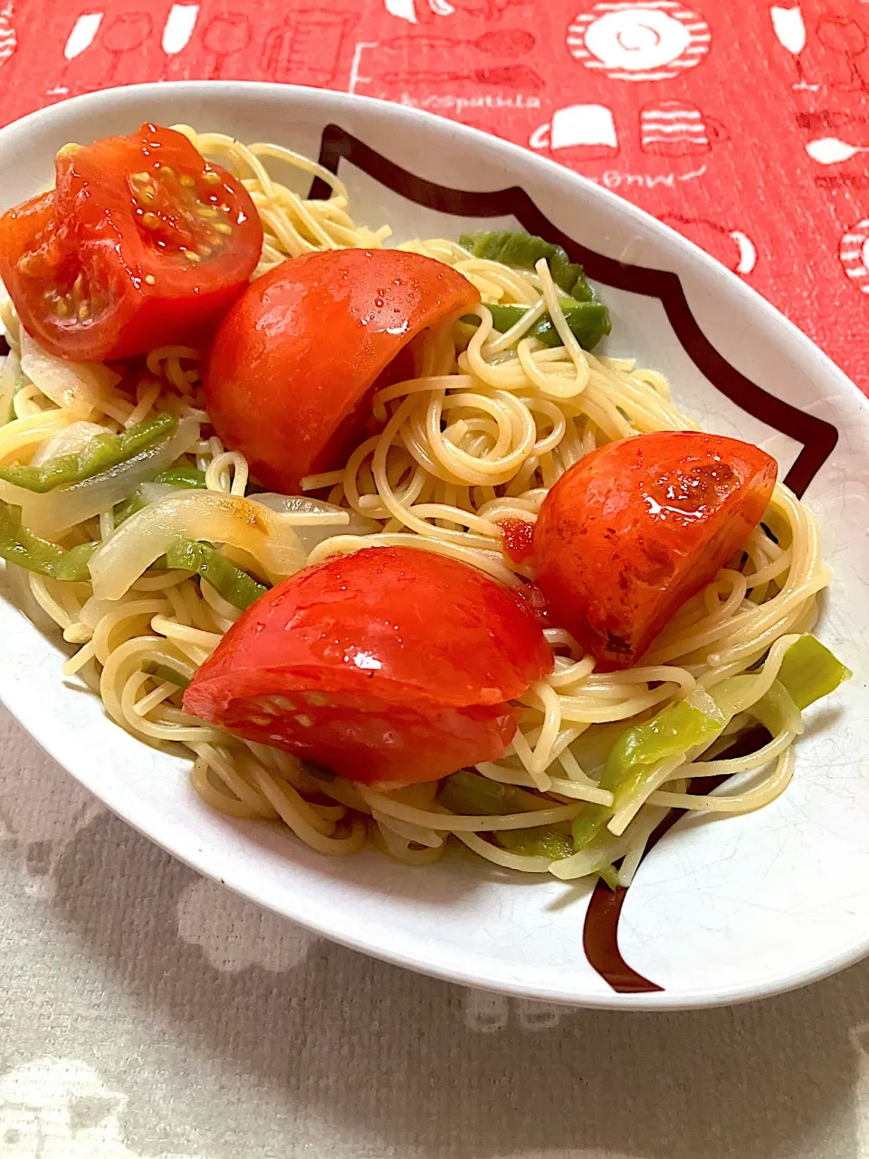 トマト🍅と野菜のスパゲティ|KAORUNSHEEPさん