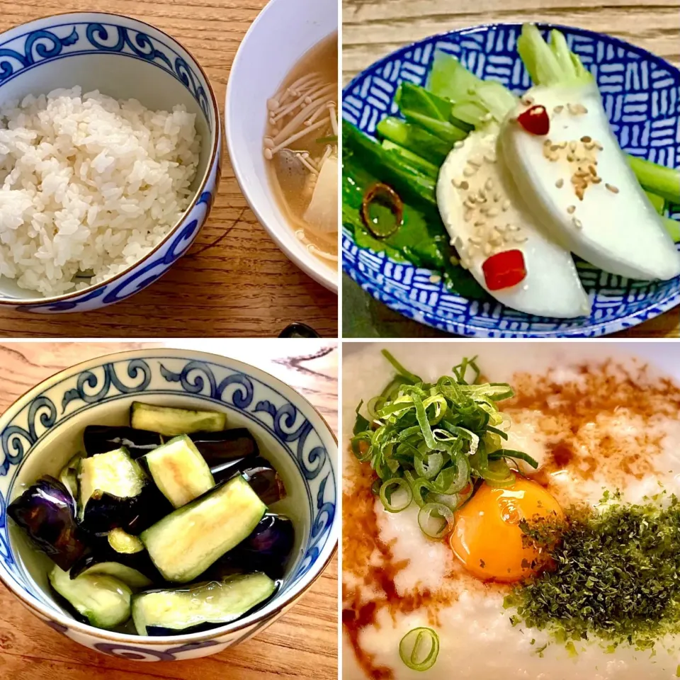 夏カブと茄子のお漬物に月見トロロで夕ご飯|ばくあんしゃさん