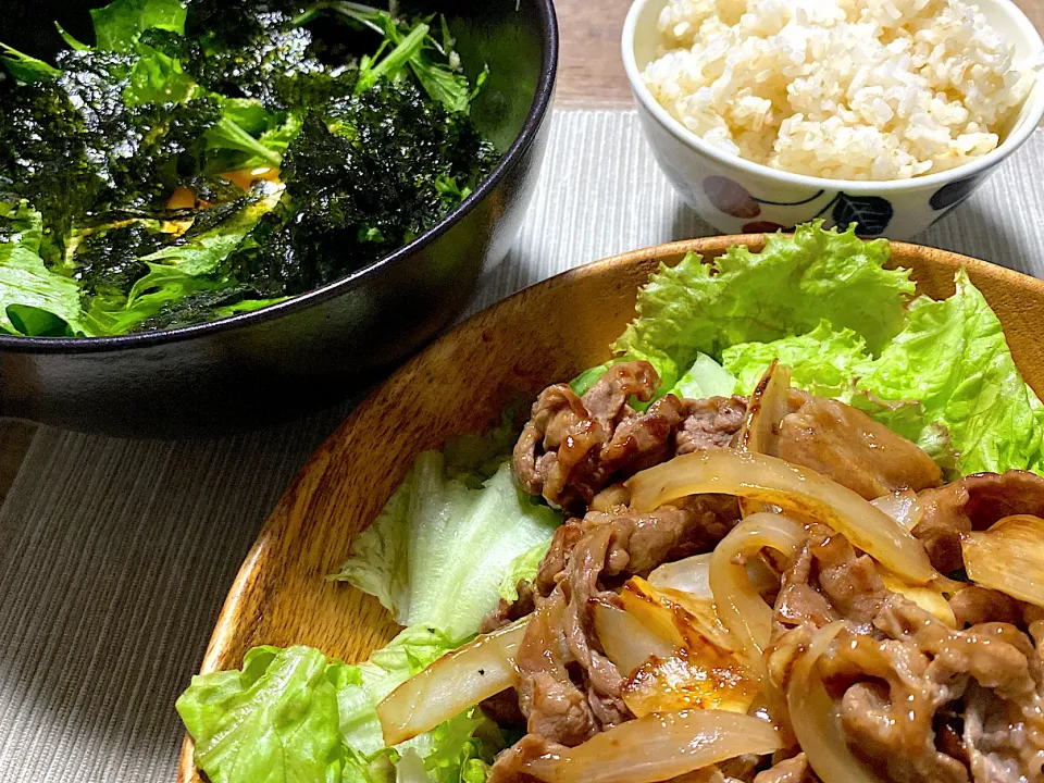 2023/07/08 牛肉とレタスのガーリック炒め,韓国風水菜サラダ@N|ミィミィさん