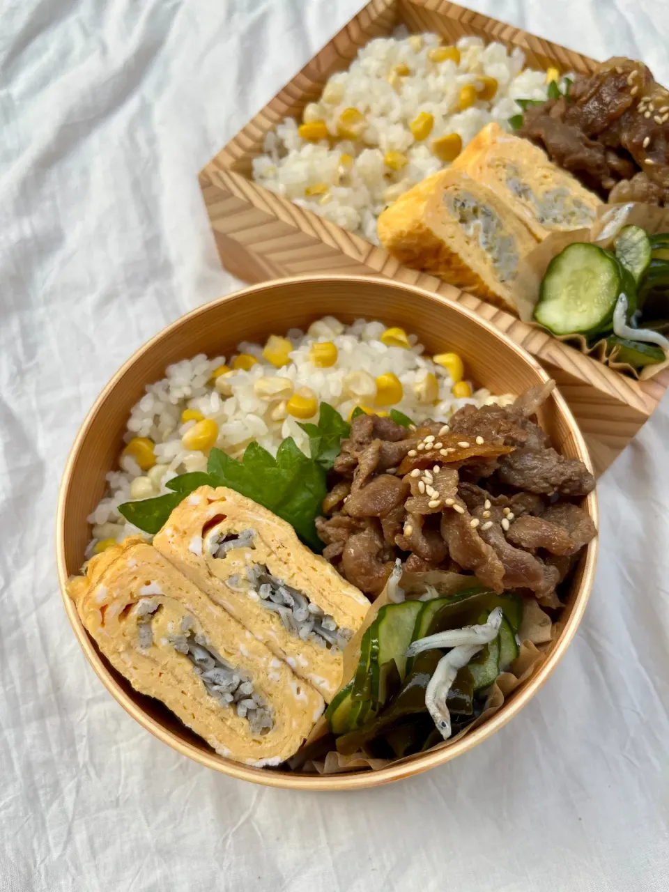 とうもろこしご飯&豚しぐれ煮弁当。|chocohimeさん