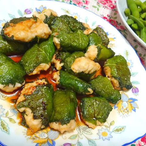 「ふんわりはんぺん」を使ってみたSnapdishの料理・レシピ写真:ふわふわ鶏むね肉つくねのしそ巻き✨