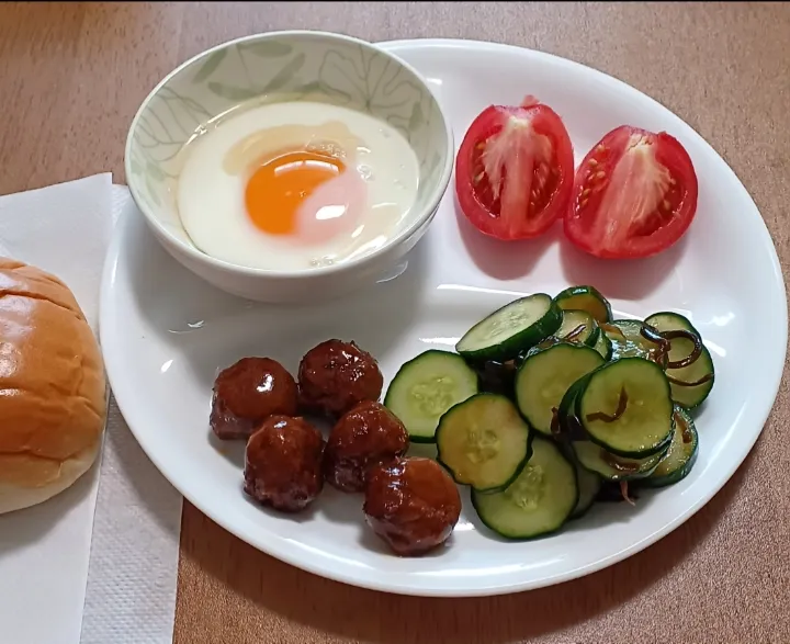 卵
トマト
きゅうりの塩昆布浅漬け
肉団子
ロールパン|ナナさん