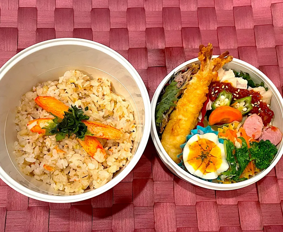 中学生息子のお弁当🍱 棒棒鶏とえび天、カニ炒飯弁当🍱|Snow10さん