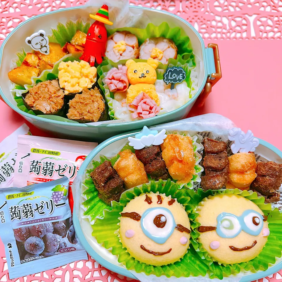 Snapdishの料理写真:蒸しパンでminionお弁当🍱|miyurumoさん