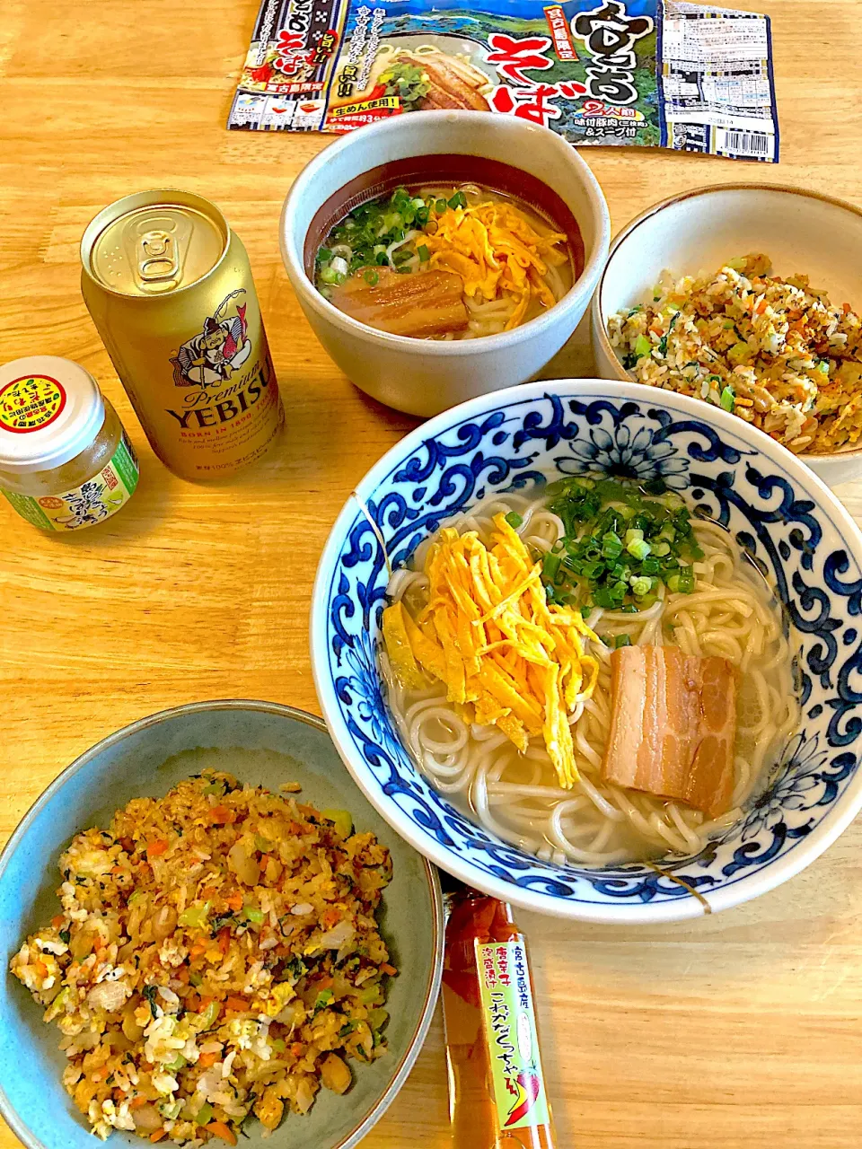 宮古そばと島ラッキョ、オートミールの炒飯、エビスヾ(*´▽｀*)ﾉ|さくたえさん