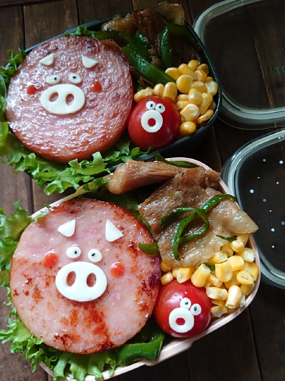 漢の…長女と次女用🍱豚焼肉とハムステーキ弁当|ᵏᵒᵘさん