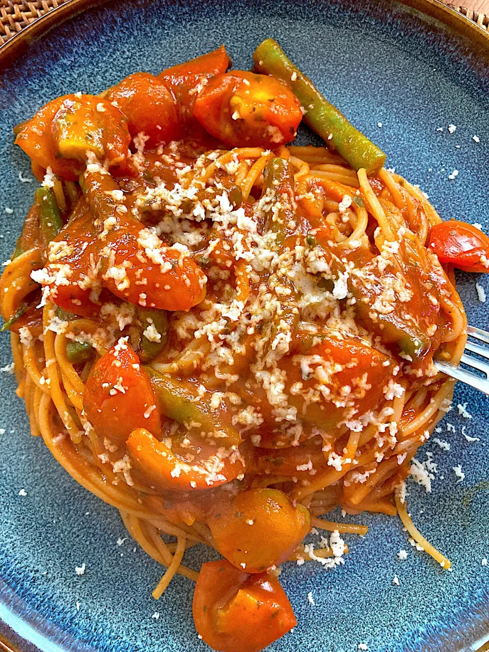 トマトとインゲンのスパゲティ😋🍝💕✨|アイさん