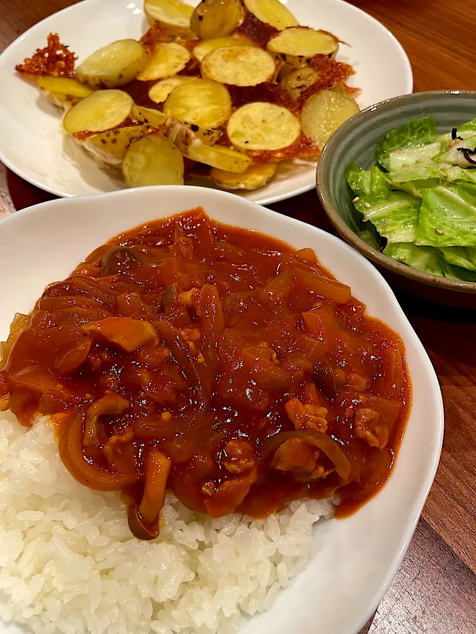 ハヤシライス　無限キャベツ　チーズポテト焼き|とゆあさん