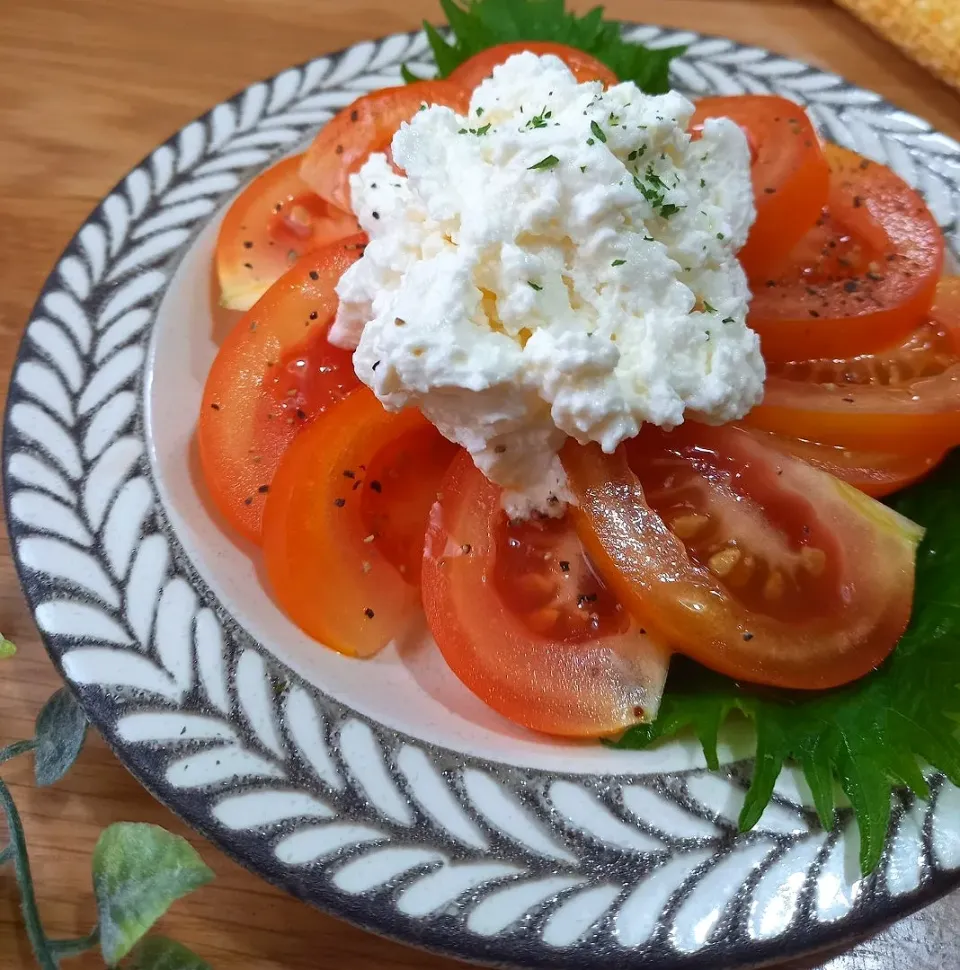 Snapdishの料理写真:手作りカッテージチーズでトマトサラダ|ナオミさん