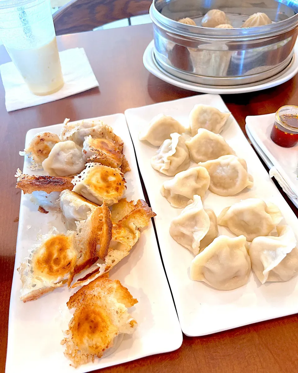 Snapdishの料理写真:Fried Beef and onion potsticker  / steamed shrimp & pork dumpling / xiao ling bao|🌺IAnneさん