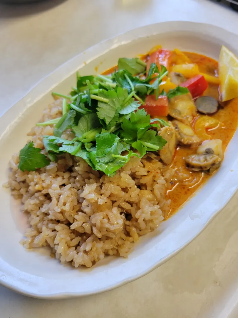 おはよー
鯛めしレッドカレー（ホタテ）
昨日の飯の味変（１）|あんさん