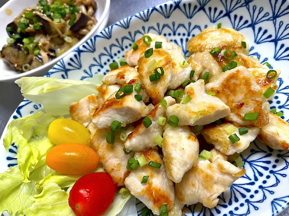 鶏むね肉の柚子胡椒焼きとナスとしめじのマヨポン炒め|Yanさん