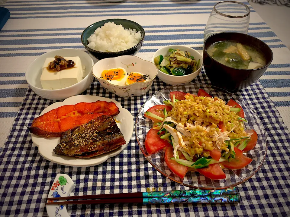 2023/7/17 晩御飯🍴😋棒棒鶏と焼き魚🐟|ひーちゃんさん