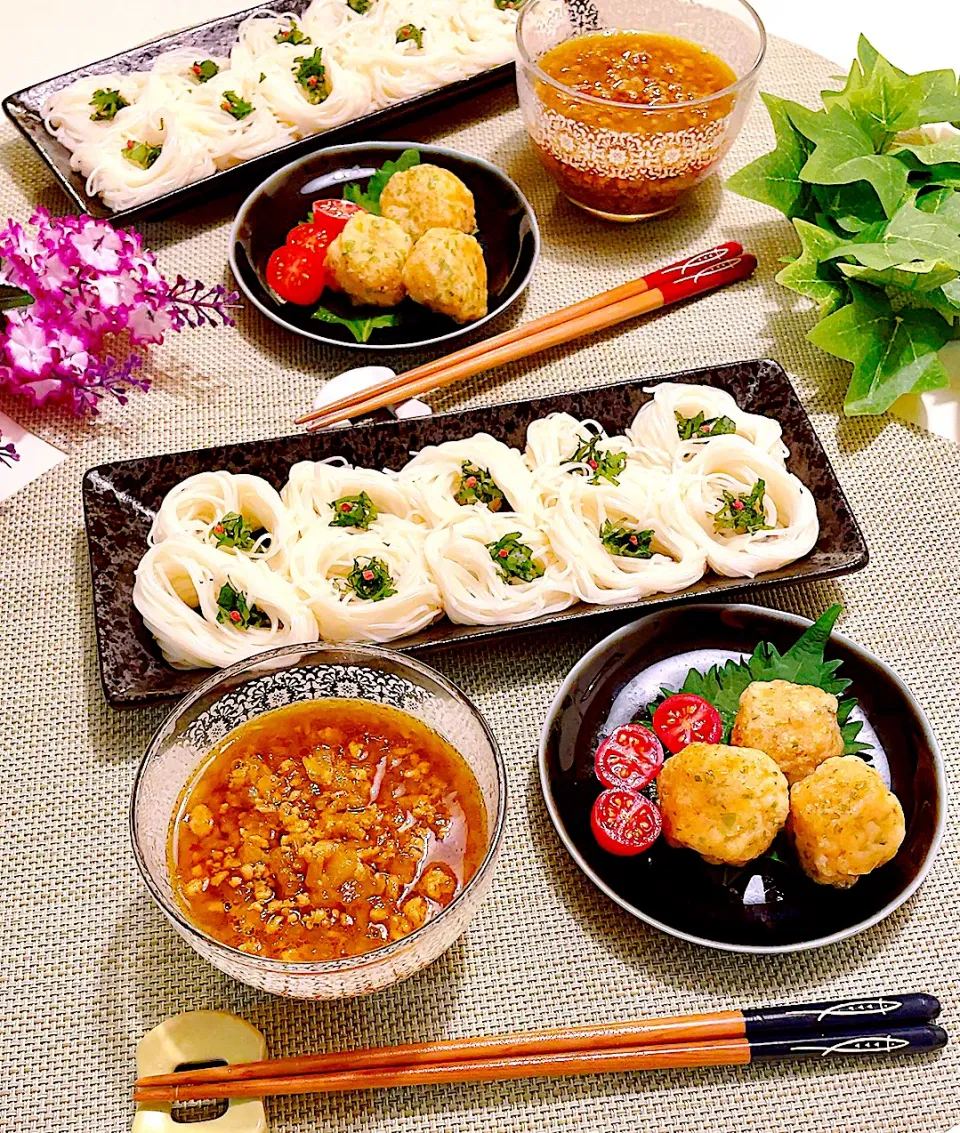 ＊揖保乃糸《カレー風味のつけ麺》自家製麺つゆを使って🍃🤍|ちゃべさん