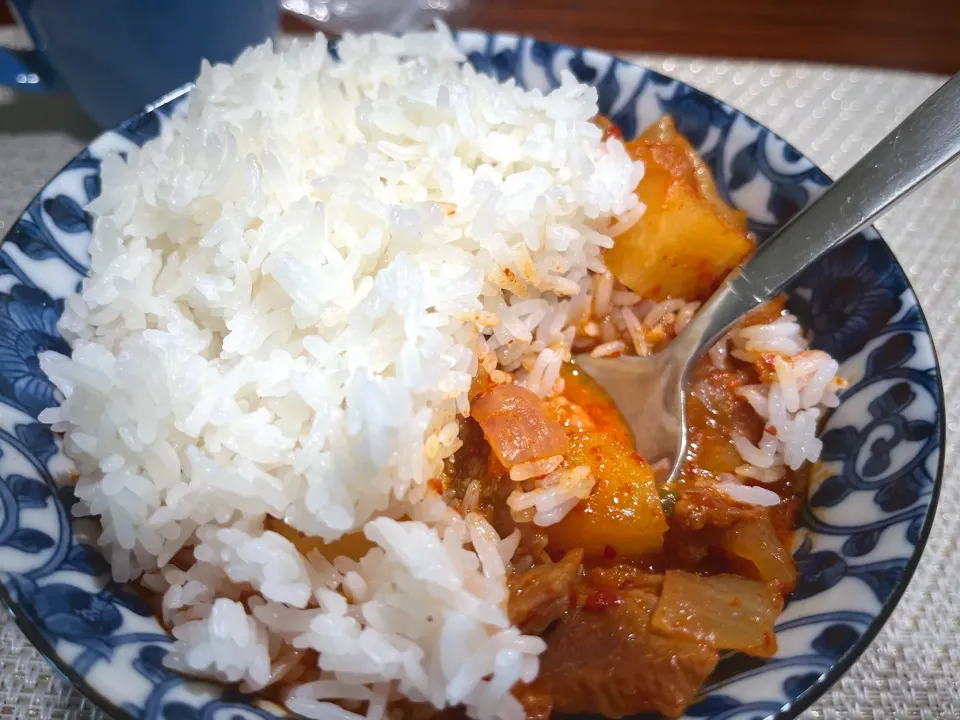 Jicama, pork and homemade kimchi with a side of white rice|Laki Maikaʻiさん