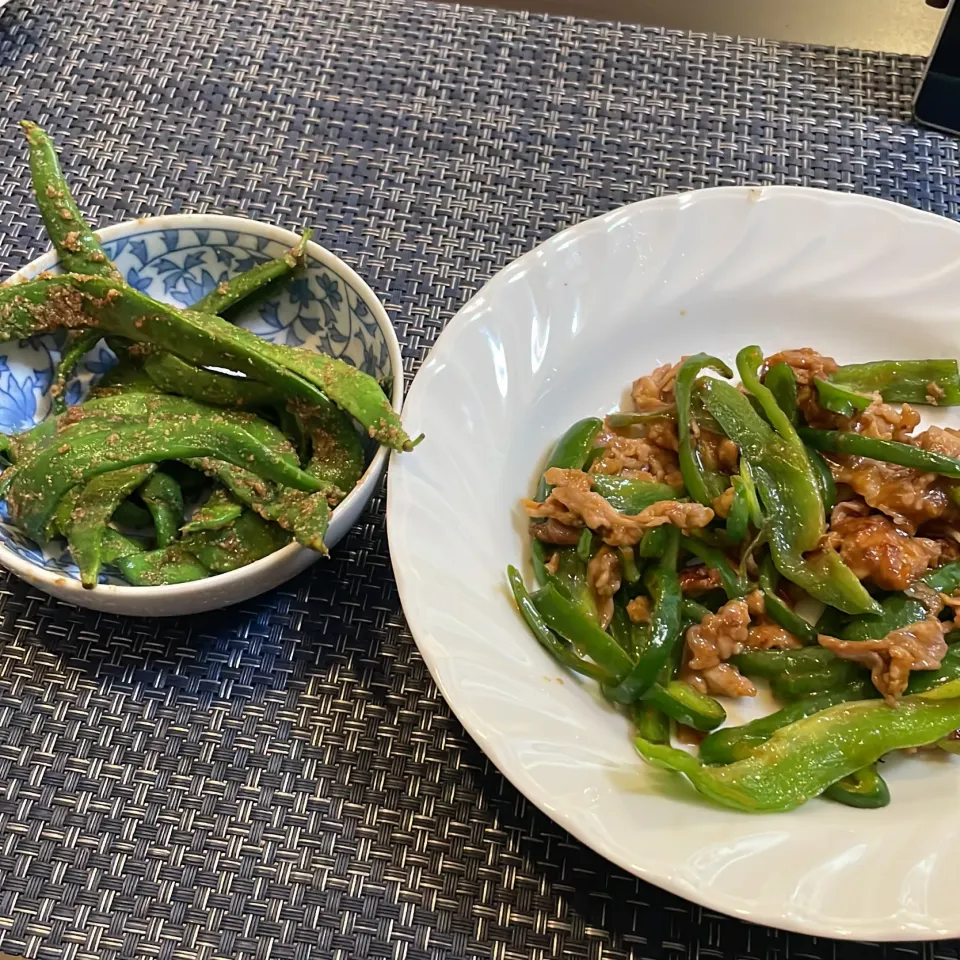 青椒肉絲・サヤエンドウの胡麻和え|a-parkさん