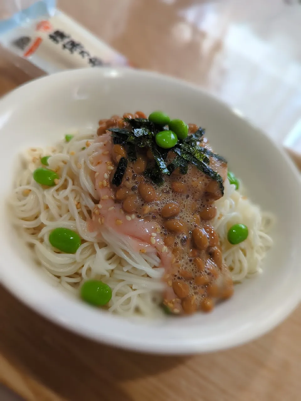 揖保乃糸のある夏の食卓キャンペーン🎐
枝豆と納豆でタンパク質も取れる🟢
枝豆たらこ納豆そうめん😋|みぽりん♪さん