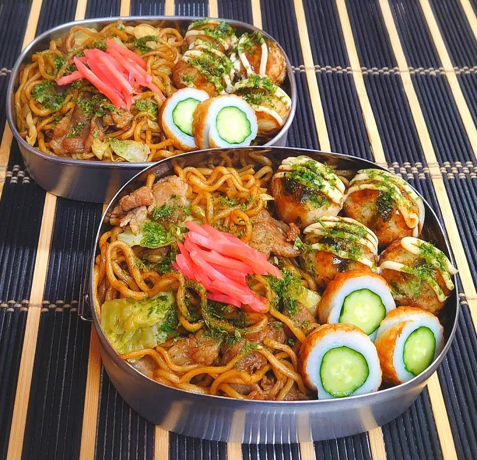 母とムスコのラブラブおソロ♪久しぶりのお祭りの屋台風焼きそば弁当|からあげビールさん