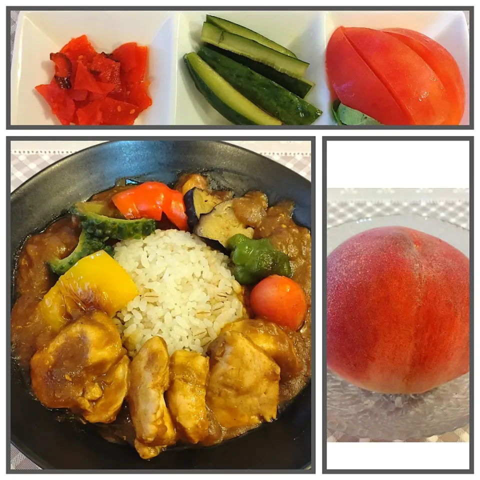 ☆夏野菜カレー
☆３種盛り
☆桃🍑|chikakoさん