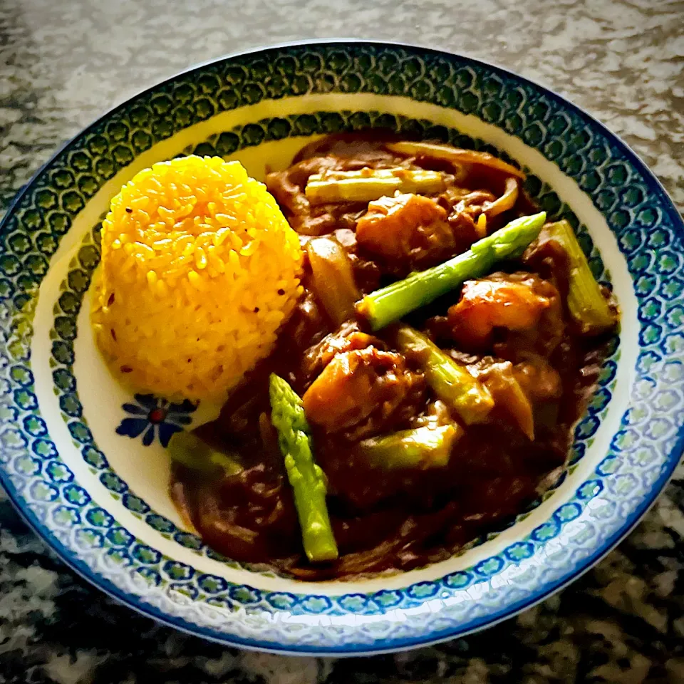 アスパラとベビー帆立のカレー レモンライス Asparagus and Baby Scallops Curry with Lemon Rice🇮🇳|アッコちゃん✨さん