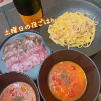 Snapdishの料理写真:日曜日の夜ごはん🧀カルボナーラ|emahaさん