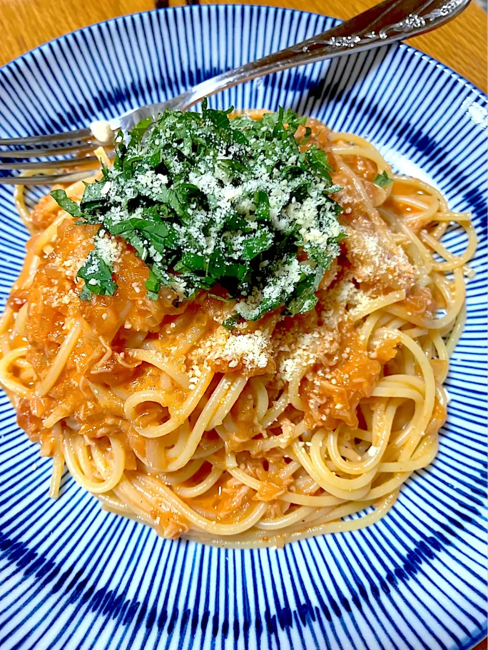 ホタテ缶とトマトソースのパスタ🍝|keitanさん