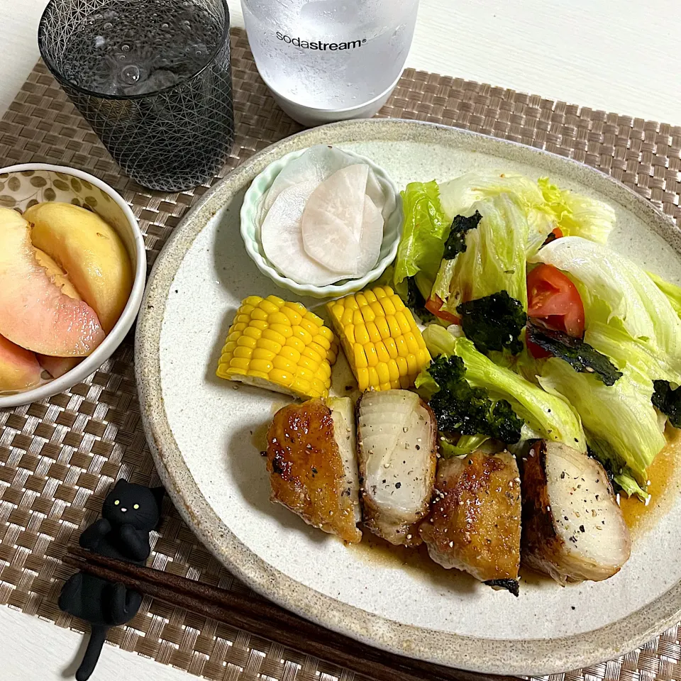 Snapdishの料理写真:7/24晩ご飯：玉ねぎの豚バラ巻|ななみんさん