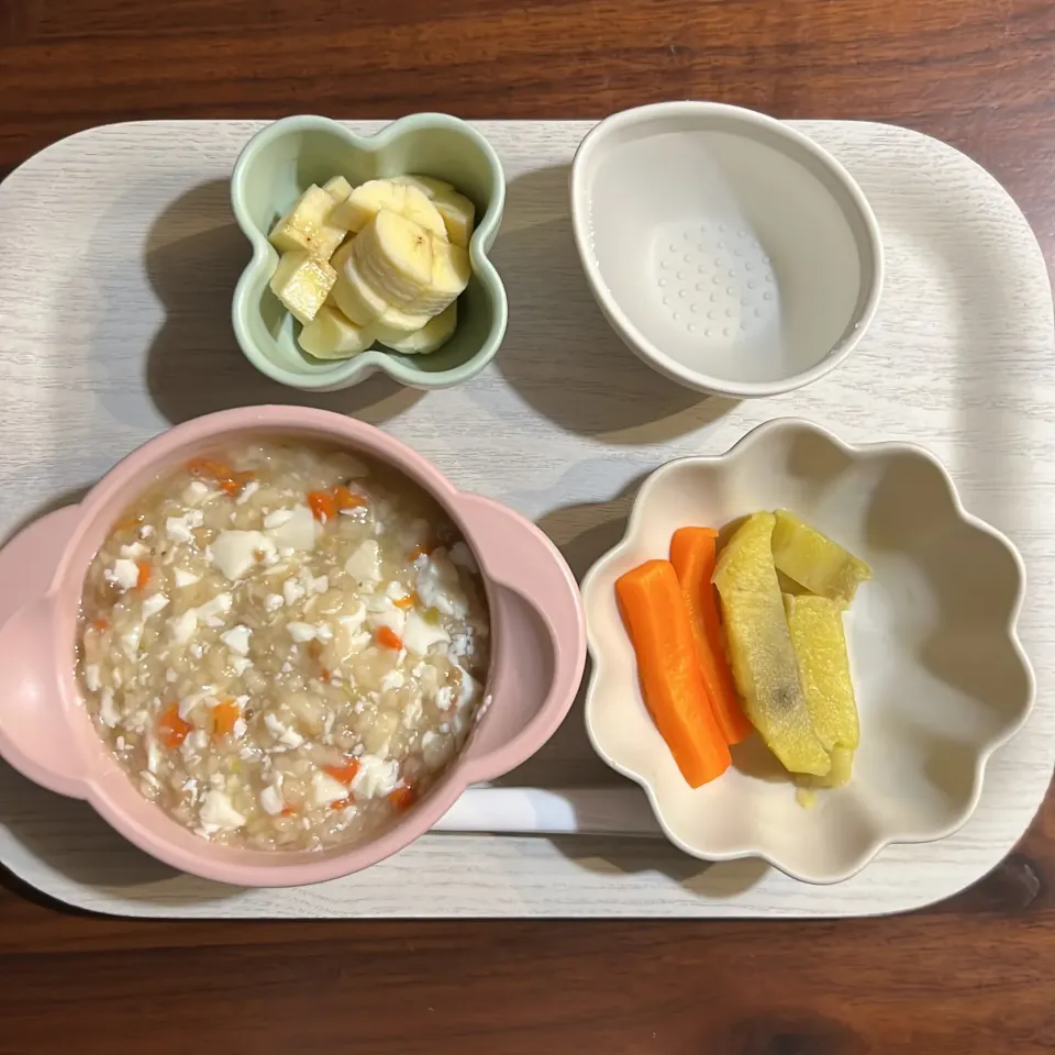 和光堂 五目炊き込みごはん豆腐増し、さつまいも、にんじん、バナナ、湯冷し|km2571さん