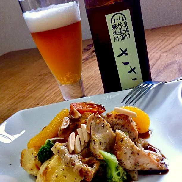 Snapdishの料理写真:「チキンとポテトのオレンジソース&クラフトビールde昼ごはん」|ばくあんしゃさん