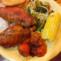 Baked Turkey Wings, Cabbage,Corn, Yams, Rice with Gravy.|Cooking with Angie K-town Wayさん