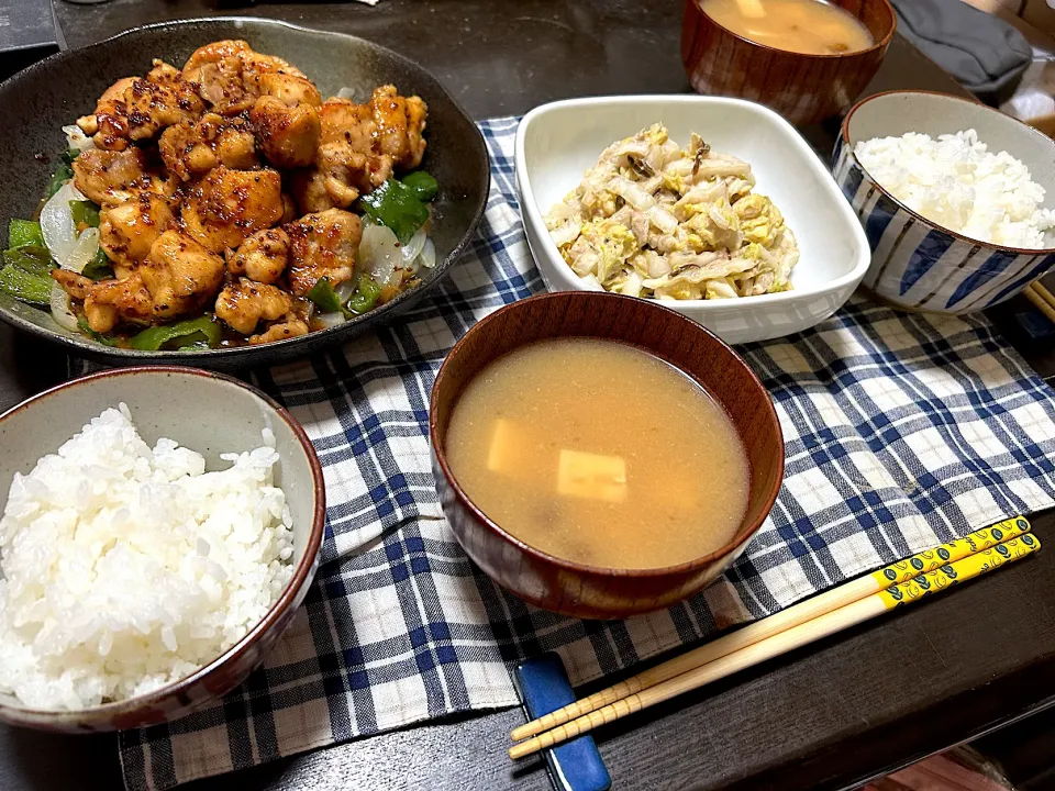 晩ごはん★和風ハニーマスタードチキン、白菜とツナのサラダ、みそ汁|ハルさん