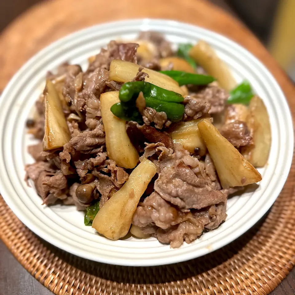 白茄子と牛肉の味噌炒め|いくさん