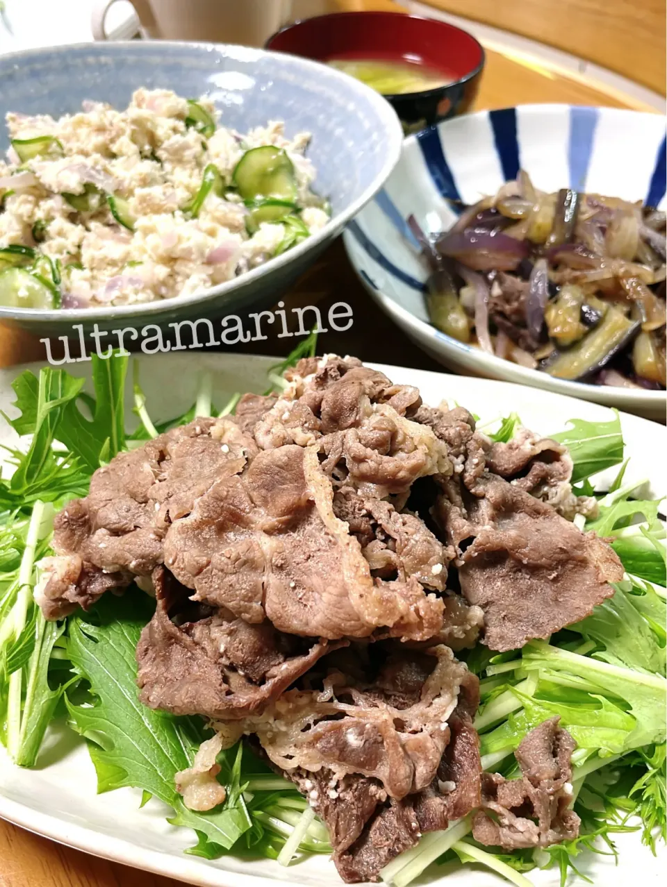 ＊牛肉の塩麹漬け焼き、夏野菜おからサラダ♪＊|ultramarineさん