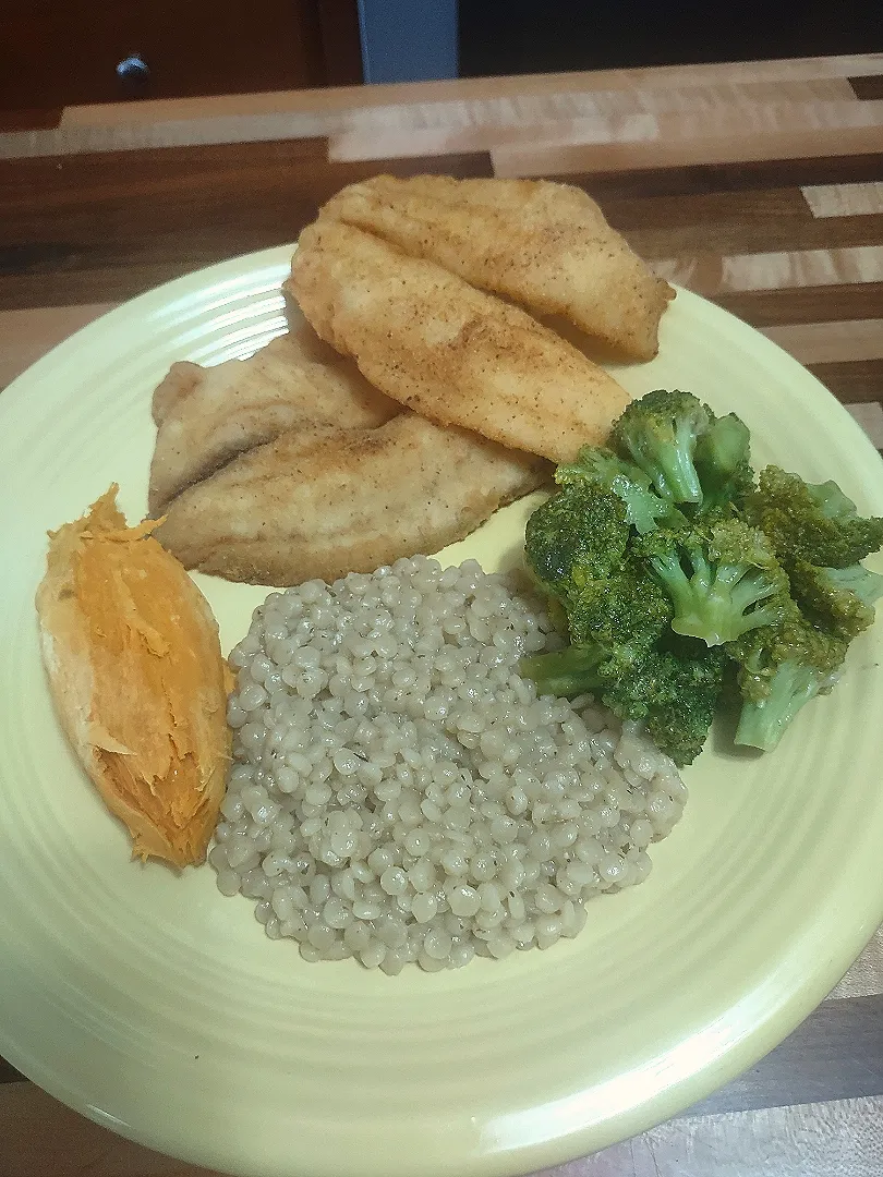 Fish,  Broccoli, Yams, & Couscous.|Cooking with Angie K-town Wayさん