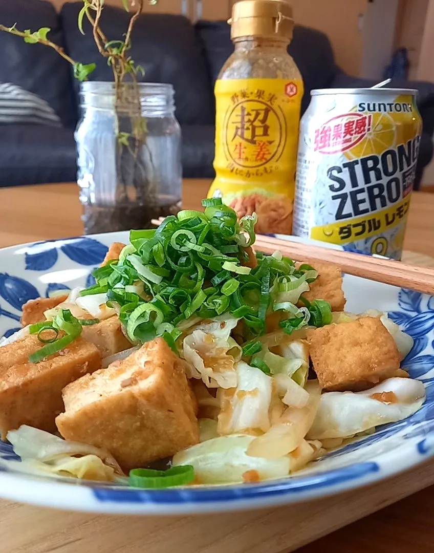 厚揚げとｷｬﾍﾞﾂのしょうが焼き|まりおさん