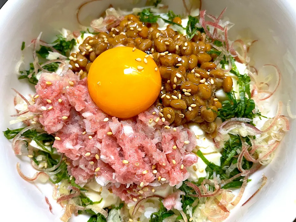 Snapdishの料理写真:ネギトロ納豆豆腐丼|Yanさん