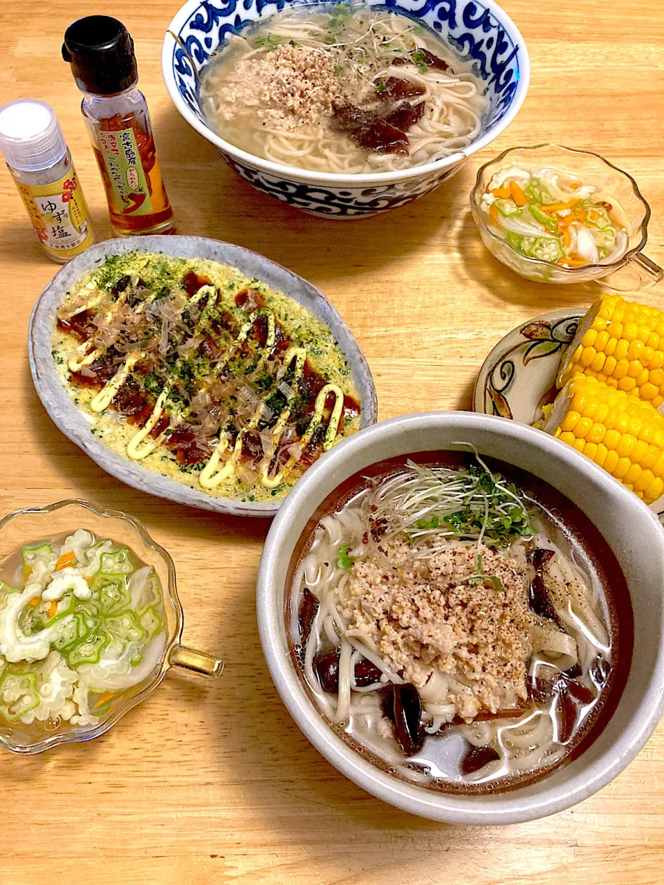 トリセツで観たひき肉出汁のゴールデンスープと出汁をとったひき肉を使って鶏そぼろ全粒粉稲庭うどん꒰ ♡´∀`♡ ꒱|さくたえさん