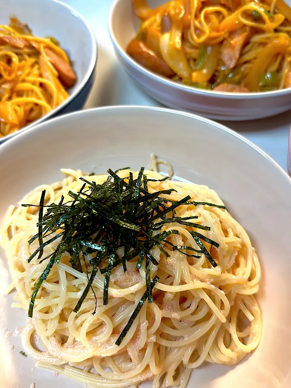 Snapdishの料理写真:たらこパスタとナポリタン♡|ゆうこさん