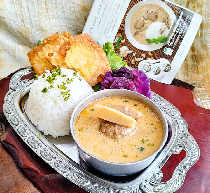 Snapdishの料理写真:🌺🌴NIKUVEGE ココナッツカレー＆ライス＆ワンタンのチーズ揚げ🌺🌴|ayaさん