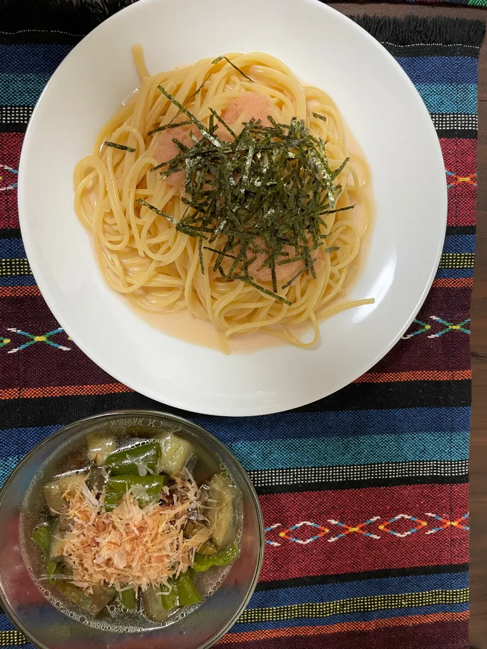 たらこスパゲッティと冷やし茄子の煮浸し|コンポタマさん