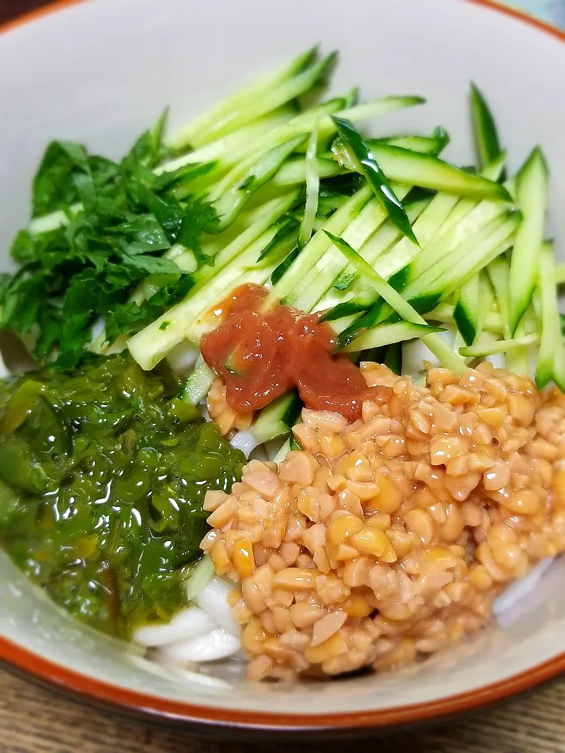 パパ作👨めかぶ納豆梅うどん|ぱんだのままんさん