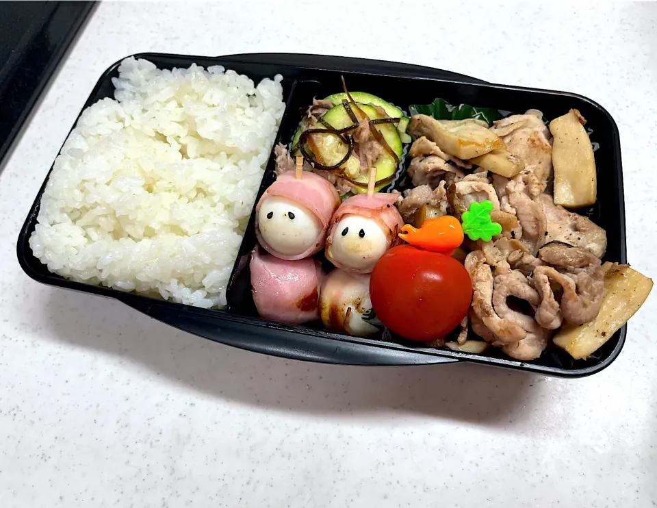 8/6 彼氏弁当⁂ぶた肉とエリンギの塩炒め弁当|ゆさん