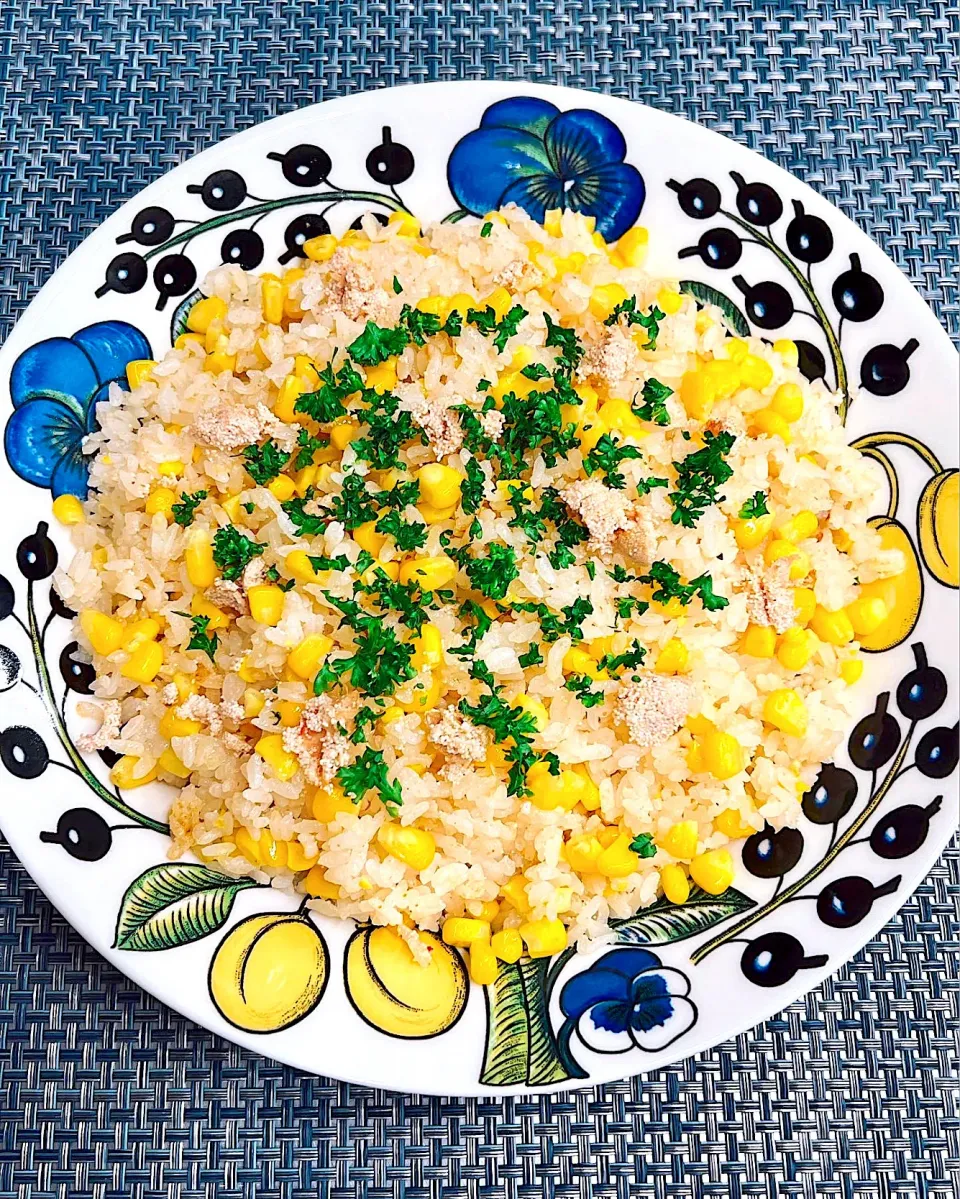 とうもろこしと明太子のピラフ風★炊き込みご飯|まめもにおさん