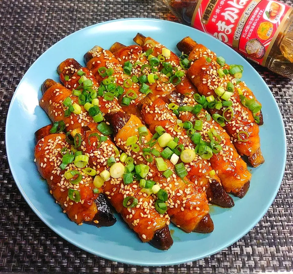 【おうち居酒屋ごはん】うまかジャン照り焼き茄子の肉巻き|からあげビールさん