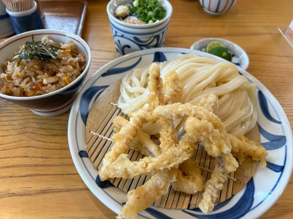 いか天ざるうどん🦑すだちトッピング、鶏飯🐓🍚|buhizouさん