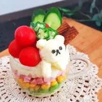 夏野菜でポテサラパフェ仕立て( ᐛ ᐢ)